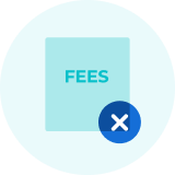 An illustration of a paper that says FEES with a blue X on top